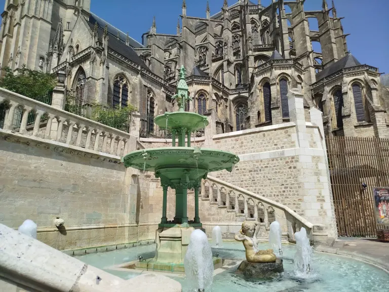 Katedra w Reims i fontanna na placu