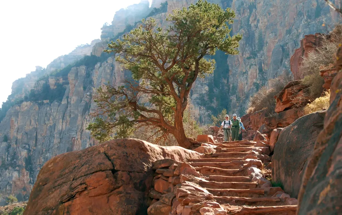 Turyści schodzący szlakiem South Kaibab Trail w Wielkim Kanionie